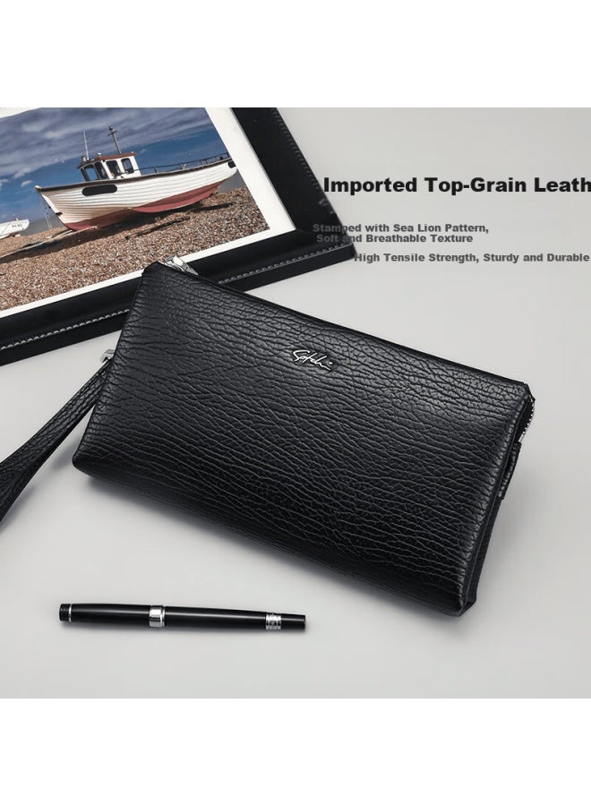 Satchi Men's First Layer Cowhide Leather Clutch Black Birthday Gift For Boyfriend Husband - Image 2