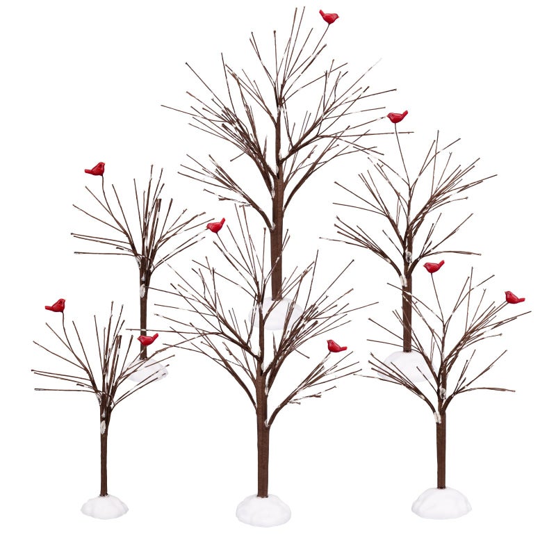 Neowah Village Bare Branch Trees, Brown Decorative Figurines with Cardinals, Set of 6, 7.5-12 Inches - Image 1