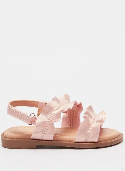 JUNIORS Girls Frill Detail Flat Sandals with Hook and Loop Closure