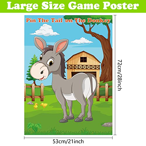 PLULON Pin The Tail on The Donkey Party Game for Kids Donkey Themed Animal Birthday Party Games Donkey Poster with Tail Stickers for Kids Farm Animal Donkey Party Favors Home Wall Decorations - Image 5