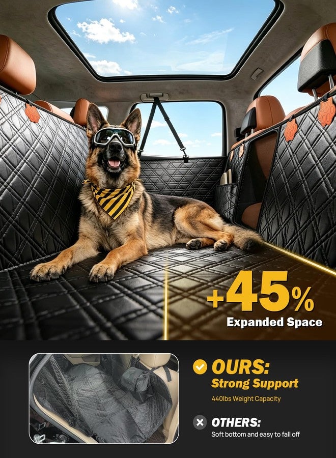 JOYTUTUS Back Seat Extender for Dogs, PU Leather Dog Car Seat Cover for Back Seat with Hard Bottom, Dog Hammock with Mesh Window, Dog Car Seat Cover for Sedans SUVs Small Trucks, Holds 440 lbs - Image 2