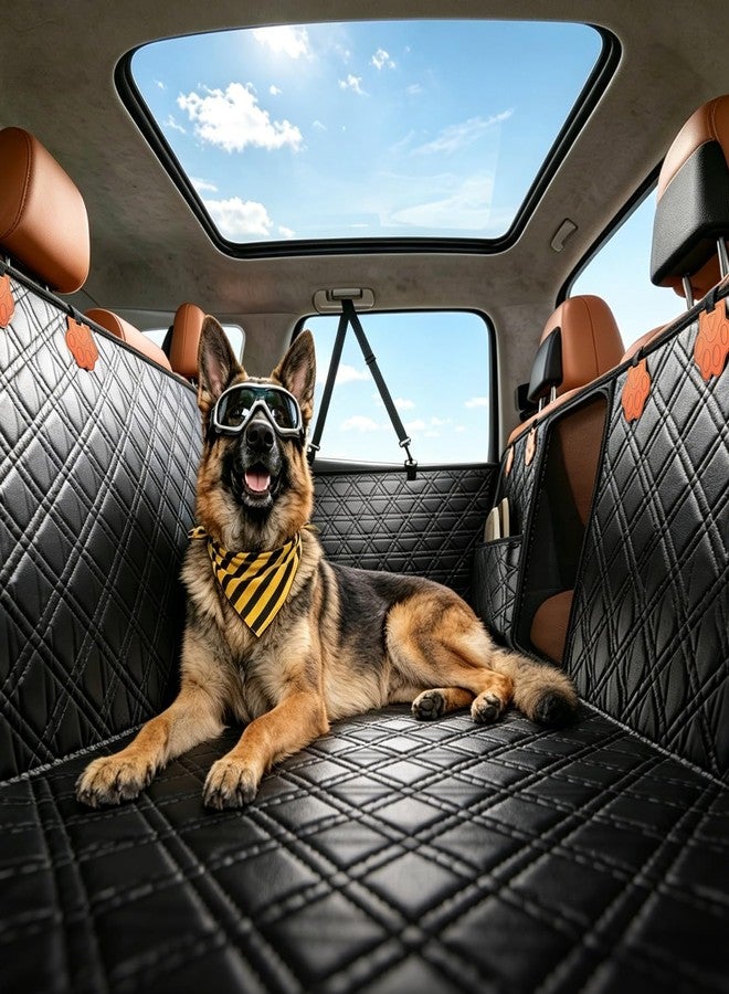 JOYTUTUS Back Seat Extender for Dogs, PU Leather Dog Car Seat Cover for Back Seat with Hard Bottom, Dog Hammock with Mesh Window, Dog Car Seat Cover for Sedans SUVs Small Trucks, Holds 440 lbs - Image 1