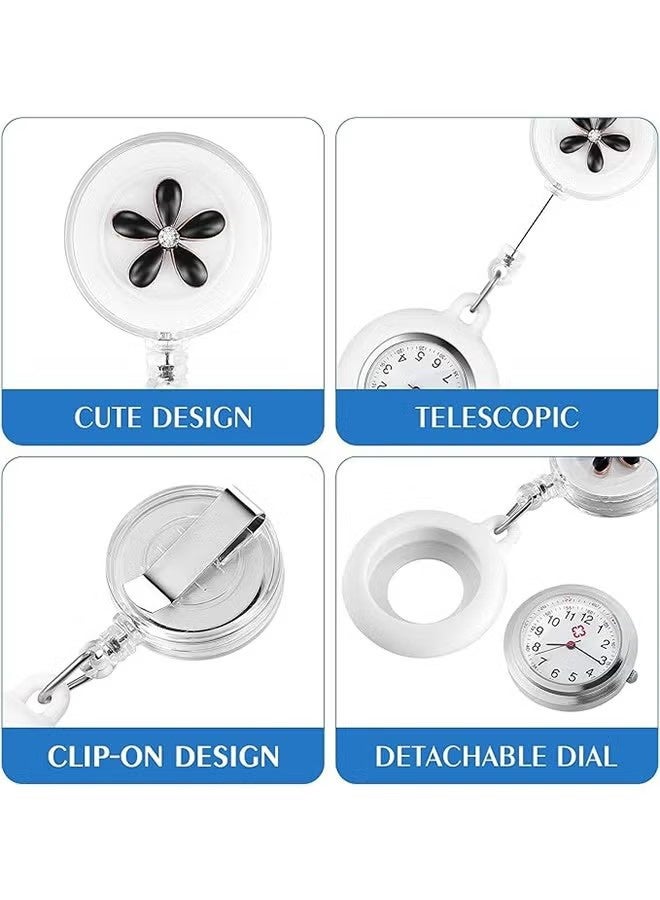 YJ Retractable Nurse Watches Clip-on Hanging Fob Portable Pocket Watch with Cute Flower Pattern Lapel Watches for Nurses Doctors with Silicone Cover - Image 5