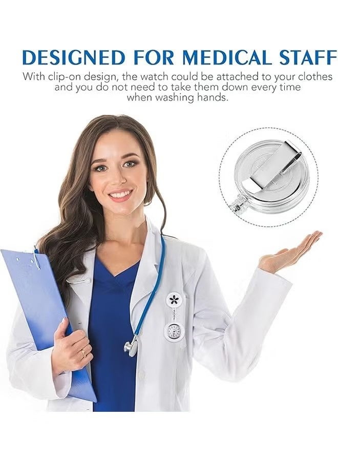 YJ Retractable Nurse Watches Clip-on Hanging Fob Portable Pocket Watch with Cute Flower Pattern Lapel Watches for Nurses Doctors with Silicone Cover - Image 4