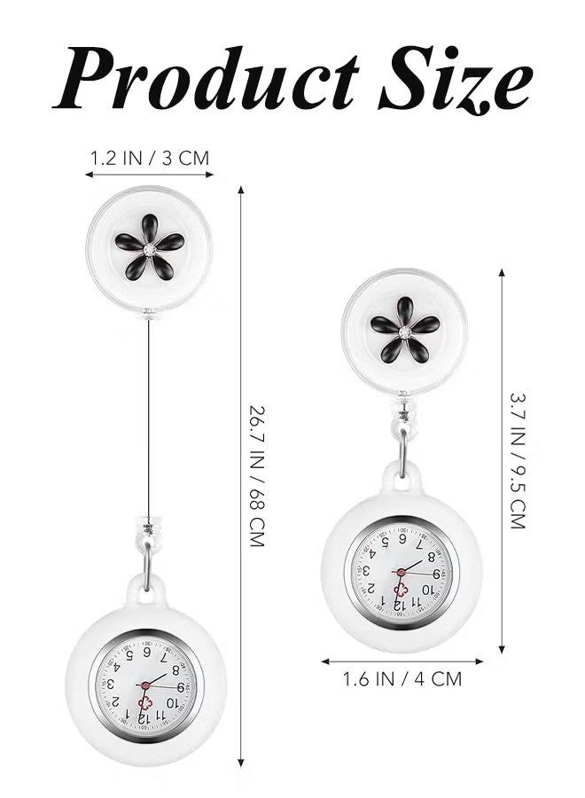 YJ Retractable Nurse Watches Clip-on Hanging Fob Portable Pocket Watch with Cute Flower Pattern Lapel Watches for Nurses Doctors with Silicone Cover - Image 2