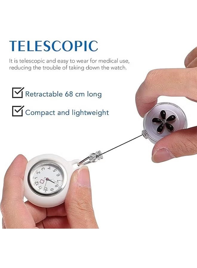 YJ Retractable Nurse Watches Clip-on Hanging Fob Portable Pocket Watch with Cute Flower Pattern Lapel Watches for Nurses Doctors with Silicone Cover - Image 3