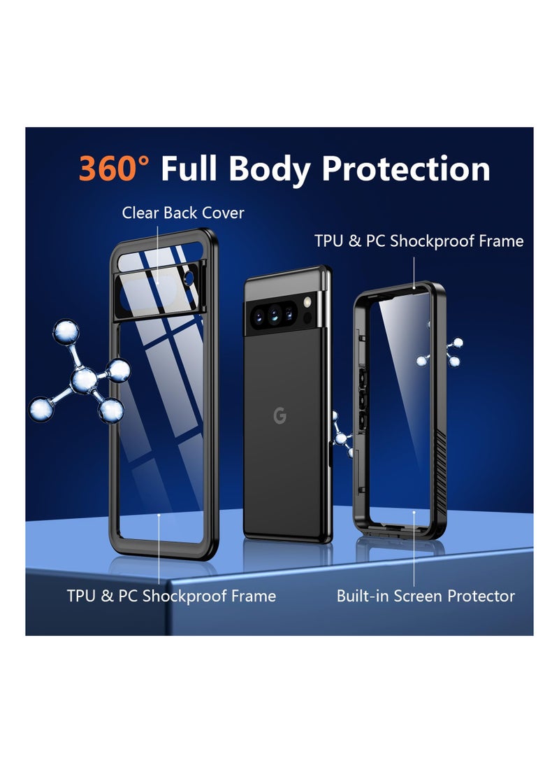 Excefore جراب مقاوم للماء لهاتف Google Pixel 8 Pro، جراب مقاوم للغبار لهاتف Pixel 8 Pro مع شاشة مدمجة وحامي للكاميرا، جراب عسكري كامل الجسم مقاوم للصدمات لهاتف Google Pixel 8 Pro (2023)، أسود - Image 5