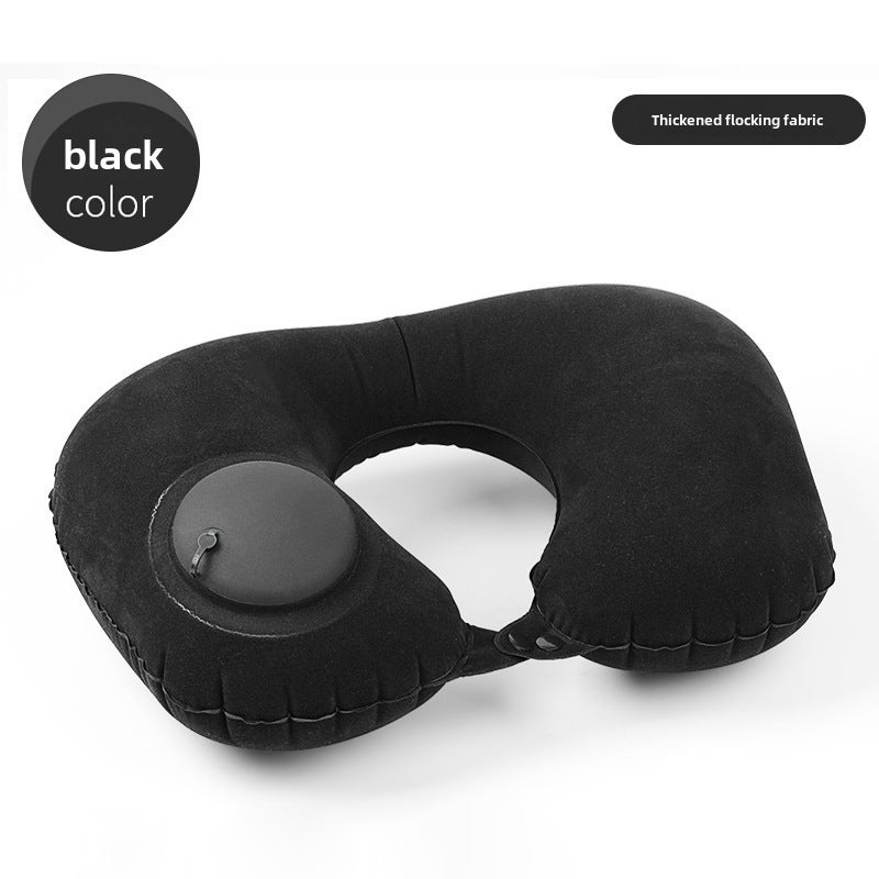 Portable Inflatable U-Shaped Pillow for Travel Black (flocked)