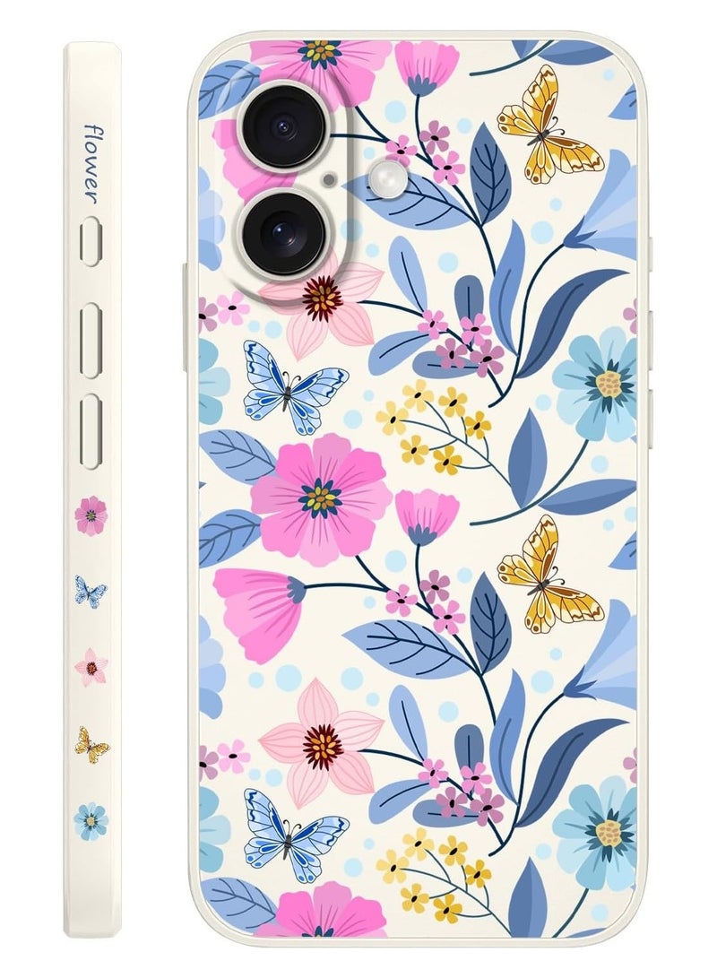 for iPhone 16 Plus Case Anti Scratch Microfiber Lining Phone Cover Silicone Ultra Slim Case for iPhone 16 Plus 6.7 inch-Flower White - Image 1