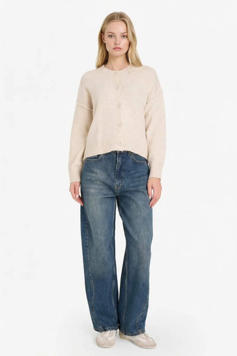 ديفاكتو Regular Fit Crew Neck Cardigan