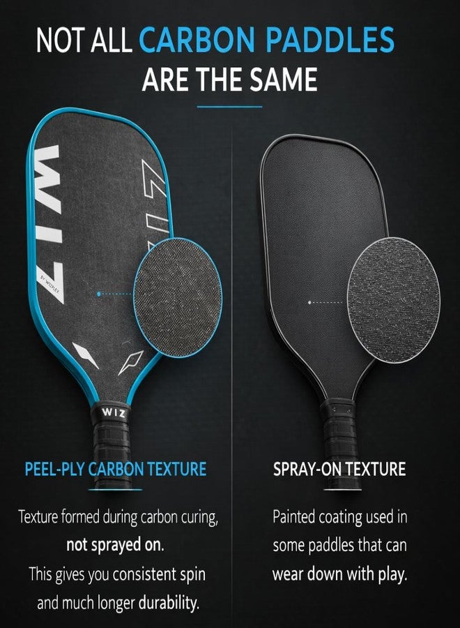 Wizplex WIZ Lone Wolf T700 Carbon Fiber Pickleball Paddle - Raw Peel-Ply Carbon Surface, 16mm PP Honeycomb Core, Fully Thermoformed Hybrid Paddle for Spin & Control, 230g Balanced Weight - Image 2