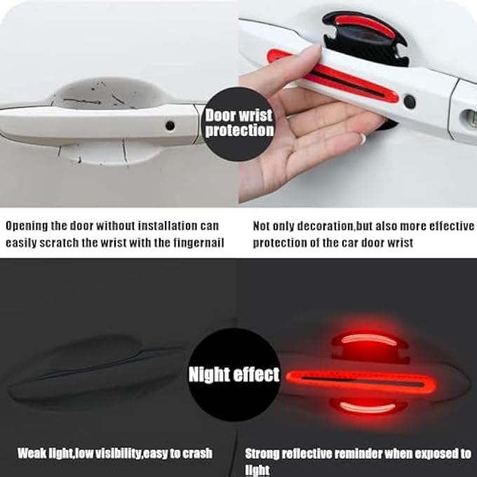 rayihni Car Door Handle Protector Reflective Sticker 8Pcs3D Carbon Fiber Universal Door Handle Scratch Protector Cover SelfAdhesive  NonMarking Paint Guard Protective Films Red - Image 3