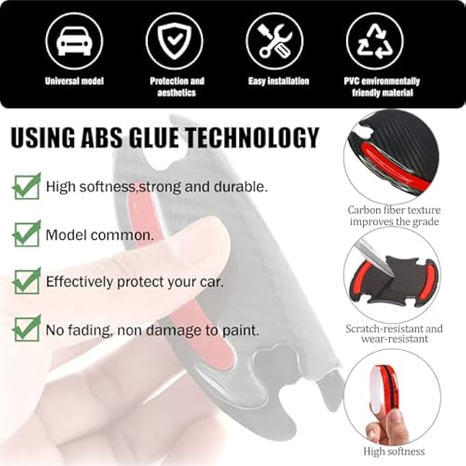 rayihni Car Door Handle Protector Reflective Sticker 8Pcs3D Carbon Fiber Universal Door Handle Scratch Protector Cover SelfAdhesive  NonMarking Paint Guard Protective Films Red - Image 2