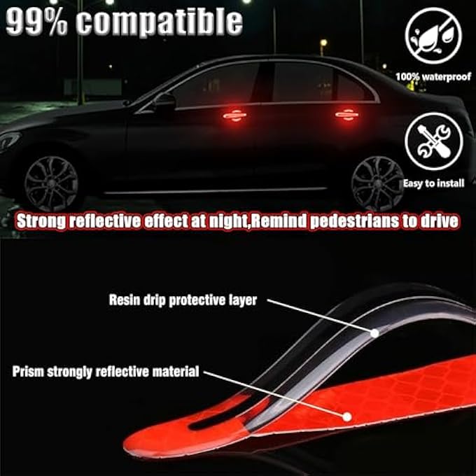 rayihni Car Door Handle Protector Reflective Sticker 8Pcs3D Carbon Fiber Universal Door Handle Scratch Protector Cover SelfAdhesive  NonMarking Paint Guard Protective Films Red - Image 4