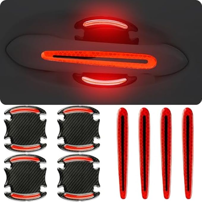 rayihni Car Door Handle Protector Reflective Sticker 8Pcs3D Carbon Fiber Universal Door Handle Scratch Protector Cover SelfAdhesive  NonMarking Paint Guard Protective Films Red - Image 1