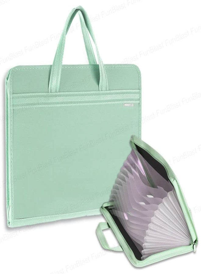 FunBlast A3 Portfolio File Folder with Zip Lock – 12 Pockets, Big Size Professional Storage Bag, Travel Organizer, Artist/Certificate Holder (Green) - Image 1