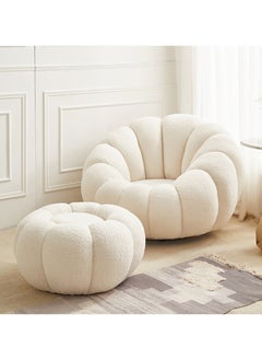 ميبل لديكور المنزل Maple Home Nordic Pumpkin Lazy Couch Lamb Plush Fabric 360°Swivel Sofa Leisure Armchair Backrest With Footrest Creative Luxury Modern Living Bedroom Home Furniture Single Seater+Footrest  - Image 1