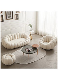 ميبل لديكور المنزل Maple Home Nordic Pumpkin Lazy Couch Lamb Plush Fabric 360°Swivel Sofa Leisure Armchair Backrest With Footrest Creative Luxury Modern Living Bedroom Home Furniture Single Seater+Footrest  - Image 5