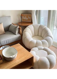 ميبل لديكور المنزل Maple Home Nordic Pumpkin Lazy Couch Lamb Plush Fabric 360°Swivel Sofa Leisure Armchair Backrest With Footrest Creative Luxury Modern Living Bedroom Home Furniture Single Seater+Footrest  - Image 3