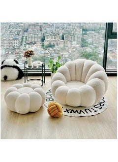 ميبل لديكور المنزل Maple Home Nordic Pumpkin Lazy Couch Lamb Plush Fabric 360°Swivel Sofa Leisure Armchair Backrest With Footrest Creative Luxury Modern Living Bedroom Home Furniture Single Seater+Footrest  - Image 2
