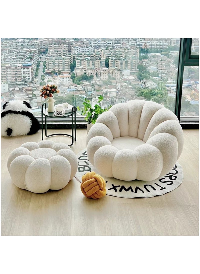 MAPLE HOME DECORATION Maple Home Nordic Pumpkin Lazy Couch Lamb Plush Fabric 360°Swivel Sofa Leisure Armchair Backrest With Footrest Creative Luxury Modern Living Bedroom Home Furniture Single Seater+Footrest  - Image 2