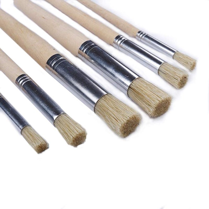 Artnery 6Pc Wooden Handle Natural Hog Hair Bristles Stencil Paint Brush Set for Acrylic Painting Oil Painting Watercolor Painting Stencil Project Card Making and DIY Art Crafts - Image 1