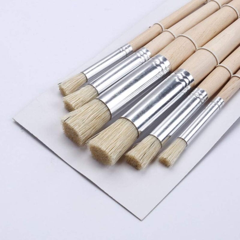Artnery 6Pc Wooden Handle Natural Hog Hair Bristles Stencil Paint Brush Set for Acrylic Painting Oil Painting Watercolor Painting Stencil Project Card Making and DIY Art Crafts - Image 2