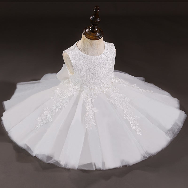European and American Cross-border Girls Vest Princess Dress Small and Medium-sized Childrens Clothing dress Flower Girls Treasure One-year Birthday Dress White-Vest