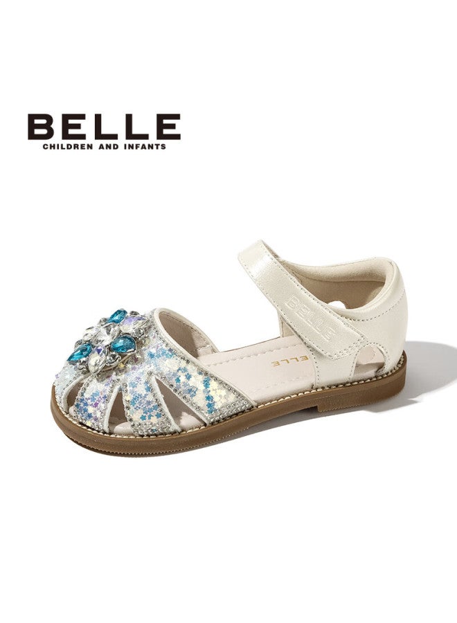 Belle Girls' Closed-toe Sandals, Summer Children's Princess Shoes, Soft-soled Walking Shoes, Fashionable Baby Shoes, Beige, Size 29 - Image 2