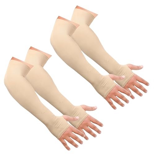SNMMIFER UV Protection Arm Sleeves with Thumb Holes, Nylon Sun Protection Hand Cover for Running and Cycling, Unisex (2 Pair-Skin) - Image 1