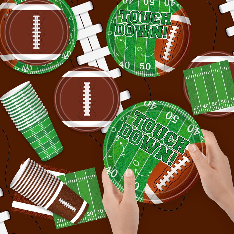 Labrostar Football Party Decorations Football Party Supplies Dinner Plates Napkins Cups Banner Touchdown Tablecloth for Football Birthday Game Day Tailgate Decorations Serve 24 - Image 2