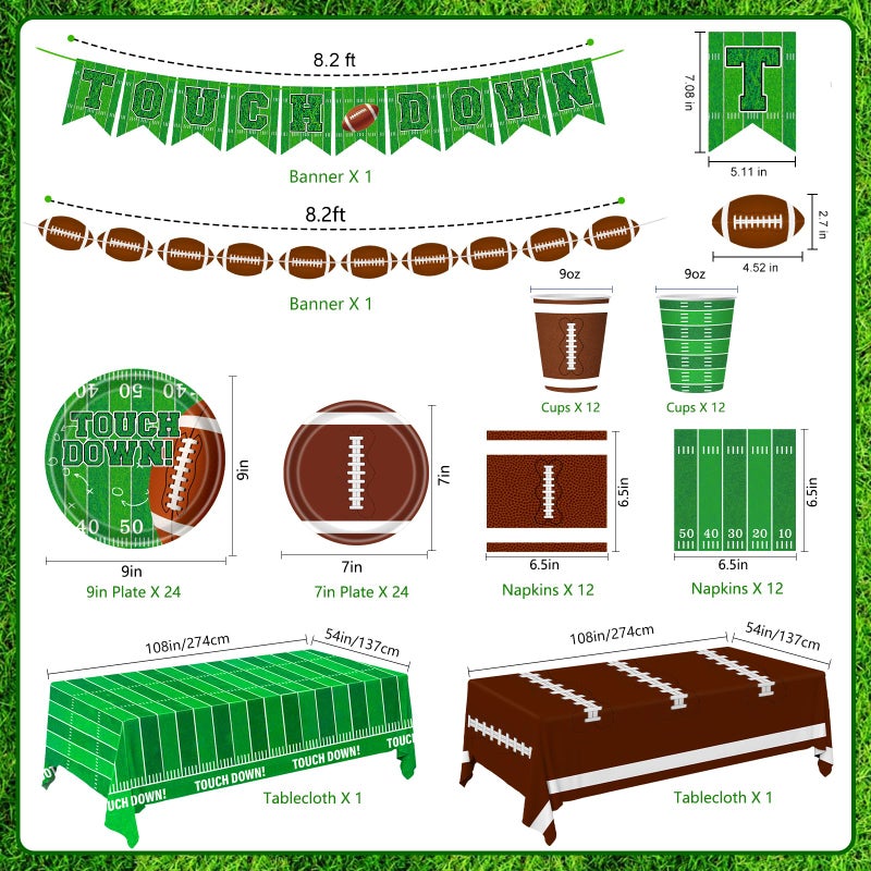 Labrostar Football Party Decorations Football Party Supplies Dinner Plates Napkins Cups Banner Touchdown Tablecloth for Football Birthday Game Day Tailgate Decorations Serve 24 - Image 4