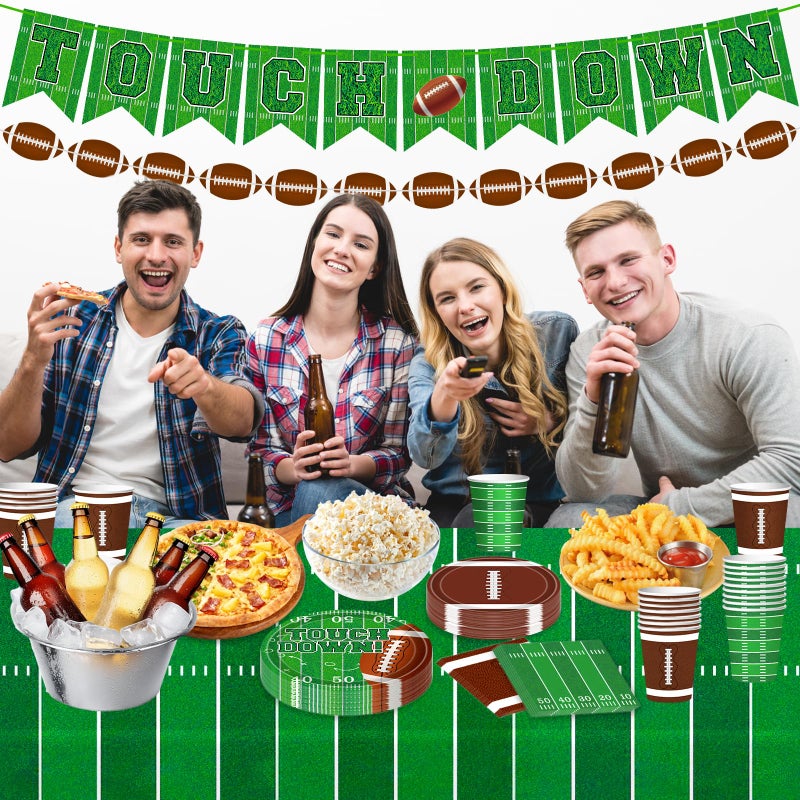 Labrostar Football Party Decorations Football Party Supplies Dinner Plates Napkins Cups Banner Touchdown Tablecloth for Football Birthday Game Day Tailgate Decorations Serve 24 - Image 5