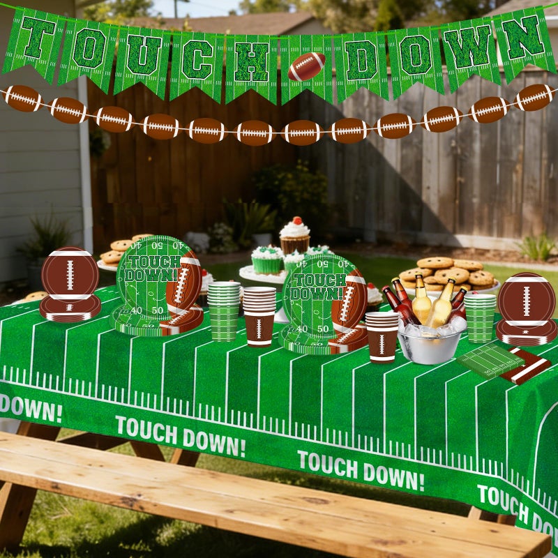 Labrostar Football Party Decorations Football Party Supplies Dinner Plates Napkins Cups Banner Touchdown Tablecloth for Football Birthday Game Day Tailgate Decorations Serve 24 - Image 3