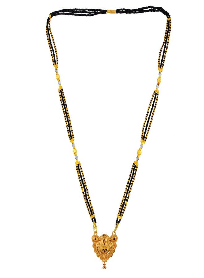 DULCI Traditional Brass Gold Plated Heart Meenakari Mangalsutra Necklace with Black Beads for Women - Image 3