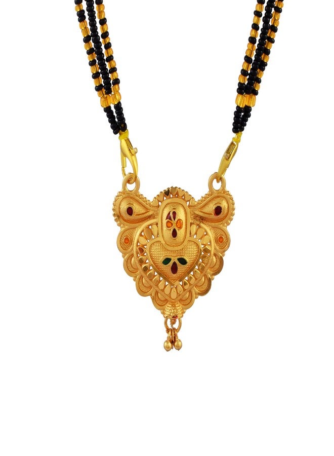 DULCI Traditional Brass Gold Plated Heart Meenakari Mangalsutra Necklace with Black Beads for Women - Image 1