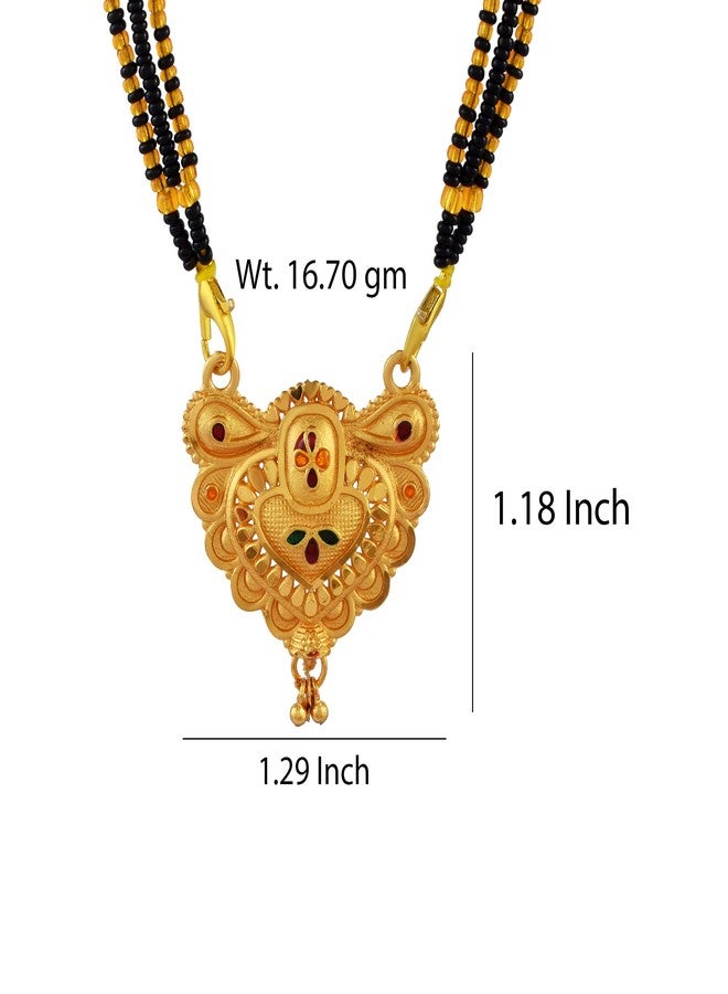 DULCI Traditional Brass Gold Plated Heart Meenakari Mangalsutra Necklace with Black Beads for Women - Image 2