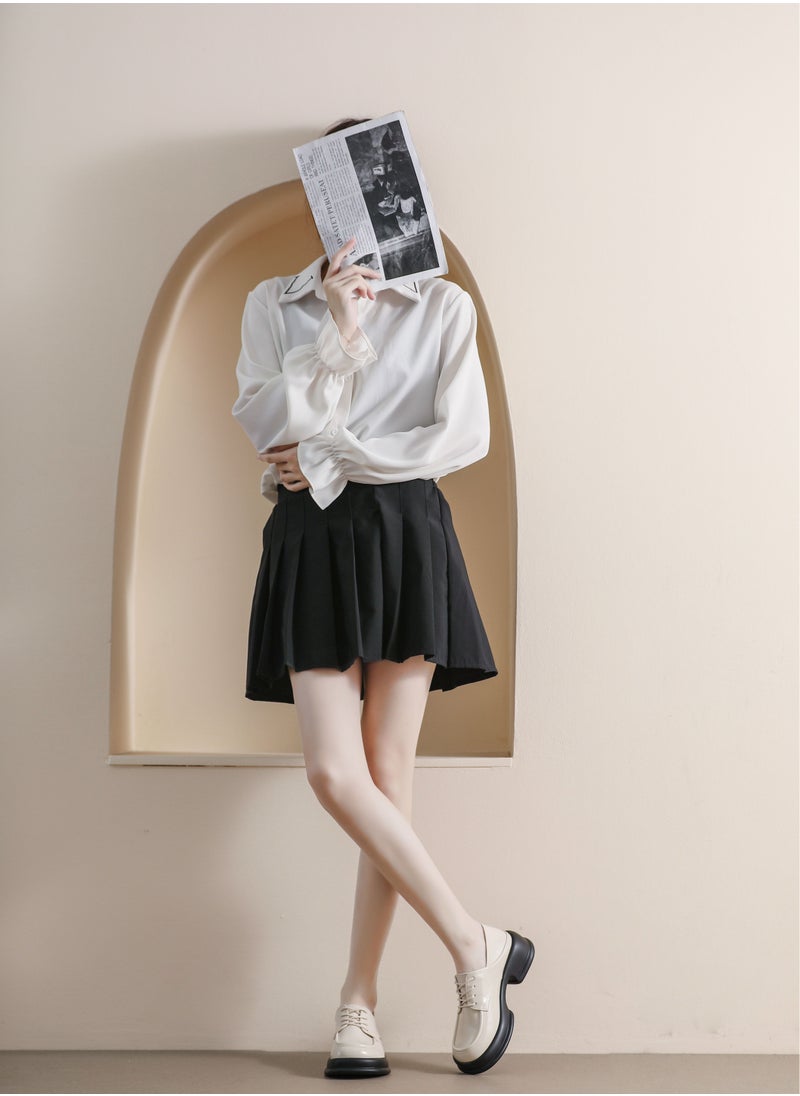 Loquat Round Toed English Style Leather Shoes Beige  - Image 1
