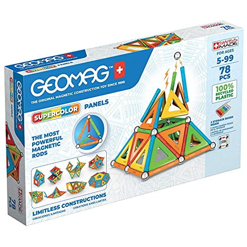 GEOMAG ألعاب مغناطيسية ملونة من جيوماغ للأطفال من عمر 5 سنوات 78 قطعة تعليمية STEM مغناطيسات للأطفال مصنوعة في سويسرا من كتل وبلاط مغناطيسي من 100% بلاستيك معاد تدويره - Image 1