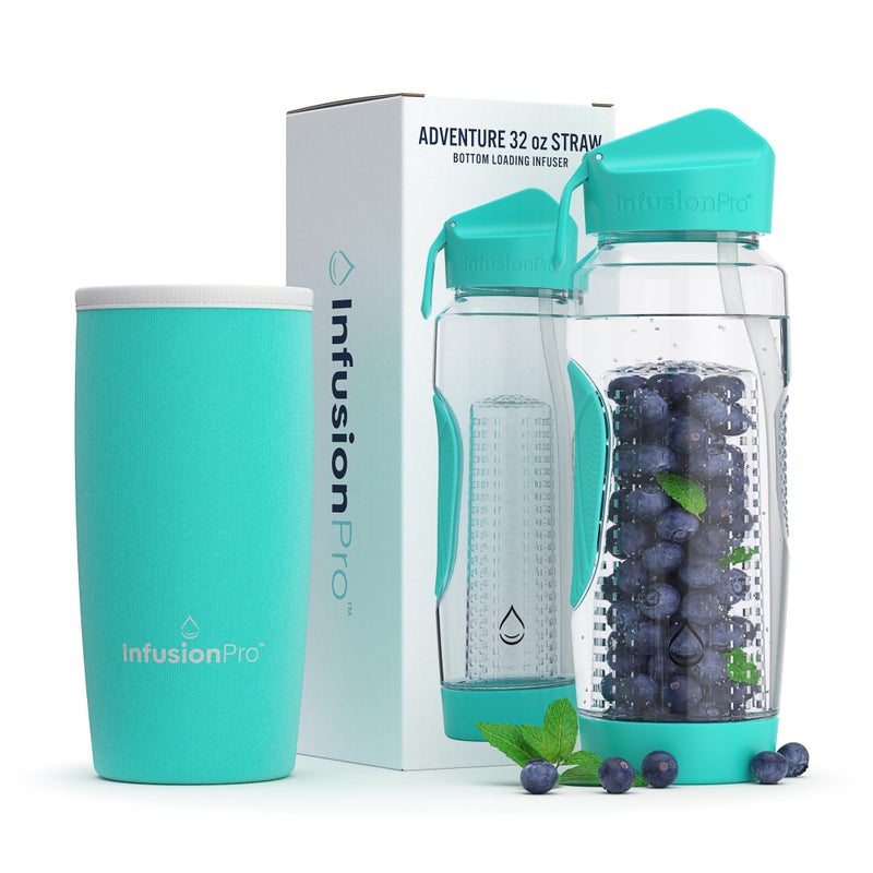 Infusion Pro Infusion Pro 32 oz Fruit Infuser Water Bottle with Straw Lid : Insulated Sleeve : 50 Recipe Fruit Infusion eBook : Bottom Loading  Large Water Infuser for More Flavor : Unique Gift Idea  - Image 1