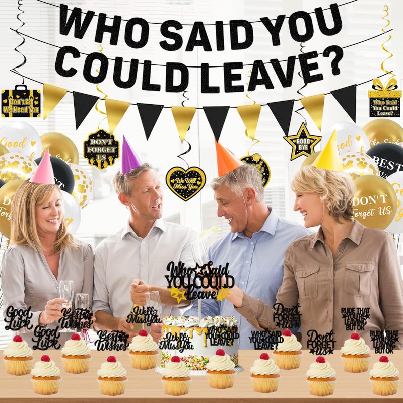 Roetyce Farewell Party Decorations, Who Said You Could Leave Banner Cake Toppers Balloons Hanging Swirls, Going Away Retirement Leaving Party Decorations for Men Women, Coworker Goodbye Party Supplies - Image 4