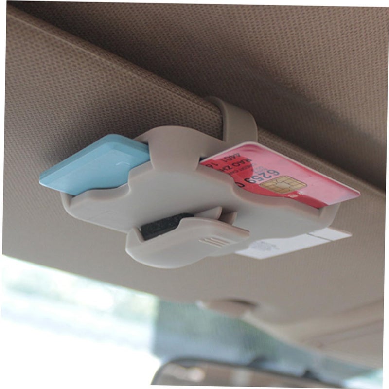 Beige Car Visor Organizer with Sunglasses Clip Multipurpose Storage Holder Durable Material - Image 4