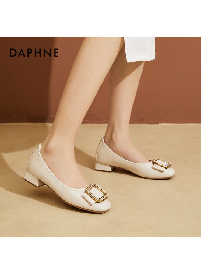 Daphne Women's Fashion Rhinestone Soft Bottom Low-heeled Single Shoes For Work Commute Casual Shoes Beige Size 37 - Image 3