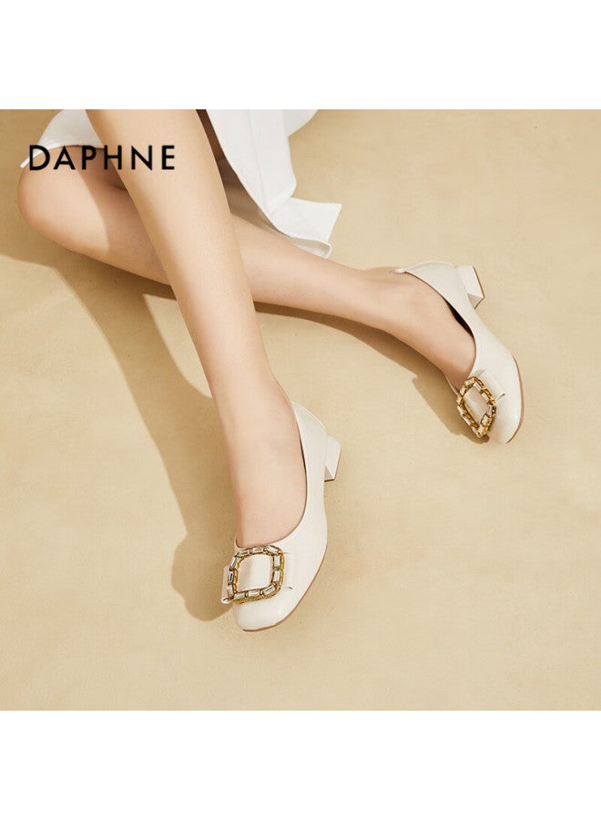 Daphne Women's Fashion Rhinestone Soft Bottom Low-heeled Single Shoes For Work Commute Casual Shoes Beige Size 37 - Image 5