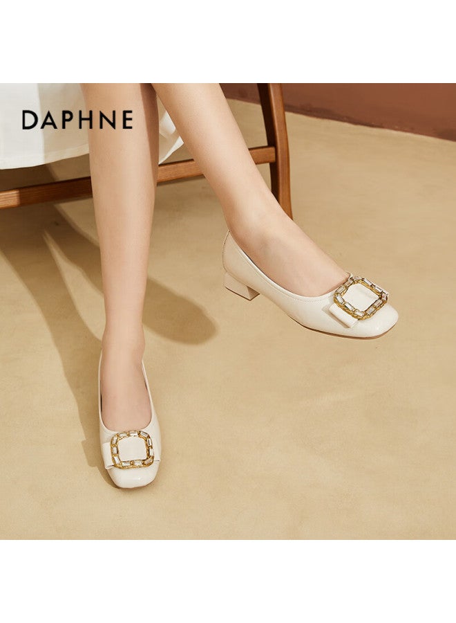 Daphne Women's Fashion Rhinestone Soft Bottom Low-heeled Single Shoes For Work Commute Casual Shoes Beige Size 37 - Image 2