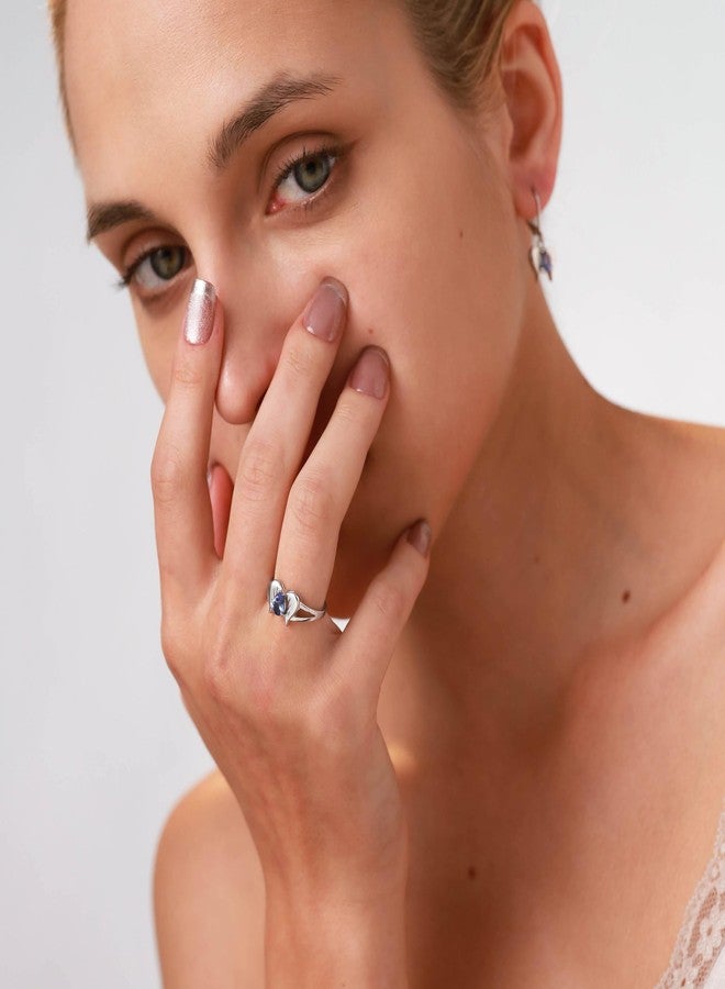 Silvershake Genuine Tanzanite 925 Sterling Silver Angel Wings Ring Size 7 - Image 2