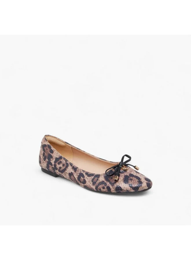 Celeste Women's Animal Print Slip-On Ballerina Shoes with Bow Accent