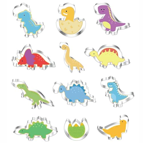 Mr Cookie New Dinosaur Cookie Cutters Set,Mini Small Sizes,12pcs Biscuit Molds for Kids,Cookie Molds for Baking, DIY, Kitchen, Cake, Kid's Dinosaur Shapes - Image 1