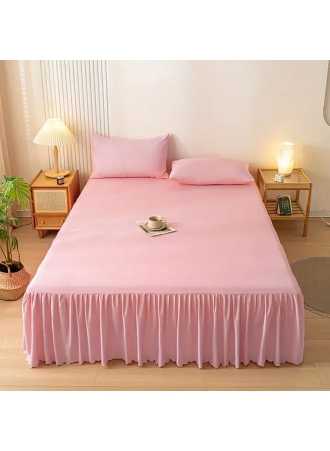Pink Full Size Lace Bed Skirt Non Slip Fitted Sheet Breathable Anti Allergy Wrinkle Resistant - Image 1