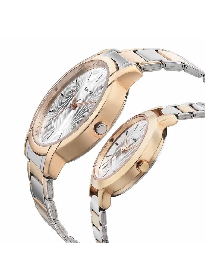 سوناتا Quartz Analog Silver Dial Metal Strap Watch for Couple - Image 3
